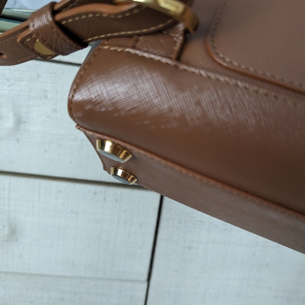 Senreve Mini Maestra Chestnut Tan Convertible Italian Leather Crossbody Backpack - Picture 7 of 14